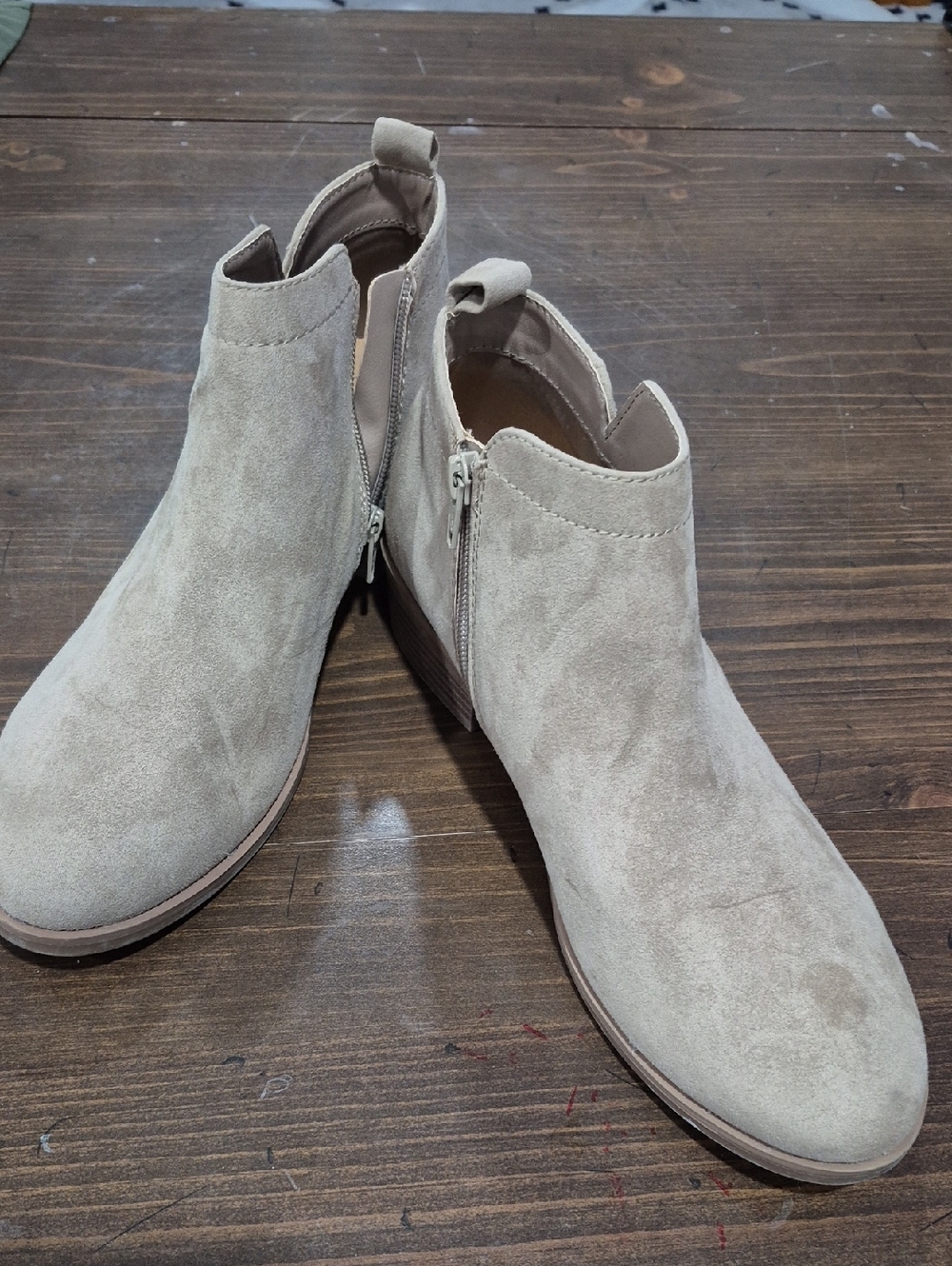 Time and Tru Taupe Suede Ankle Booties with Side Zip